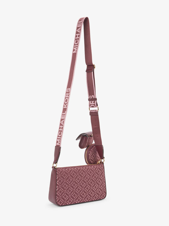 michael kors jet set travel logo jacquard crossbody with tech attach  small