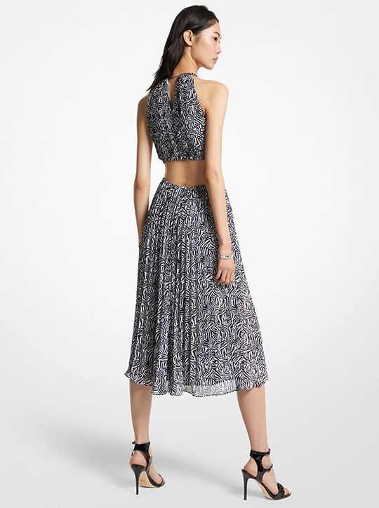 Zebra Print Pleated Georgette Cutout Dress michael kors zebra print pleated georgette cutout dress