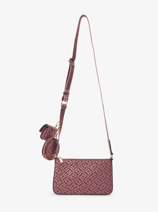 michael kors jet set travel logo jacquard crossbody with tech attach  small