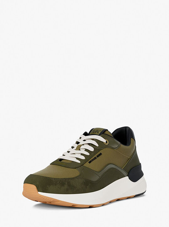 michael kors trevor leather and corded twill trainer