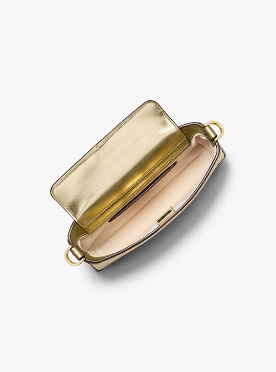Bryant Small Metallic Pebbled Leather Convertible Pochette, PALE