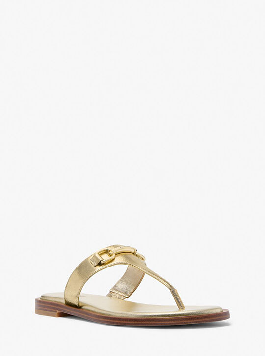 michael kors carson crackled metallic leather sandal