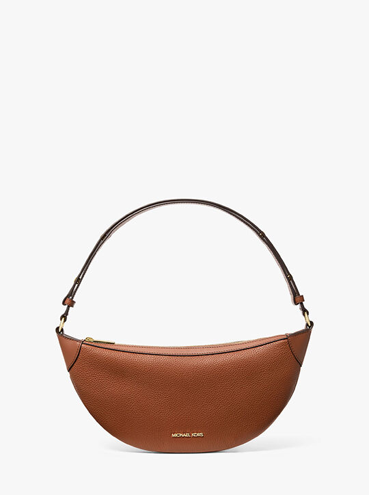 michael kors حقيبة كتف هوليس متوسطة الحجم 2 في 1 مصنوعة من الجلد المحبب ومزينة بشعار الماركة جاكار