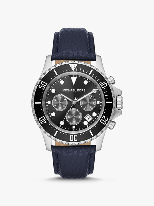 ساعة إفرست كبيرة الحجم من الجلد المحبب والفضي اللون michael kors ساعة إفرست كبيرة الحجم من الجلد المحبب والفضي اللون