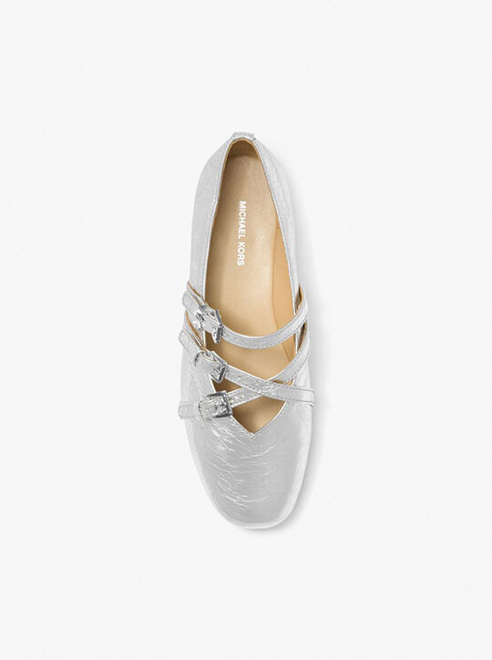 michael kors indy flex crackled metallic leather ballet flat