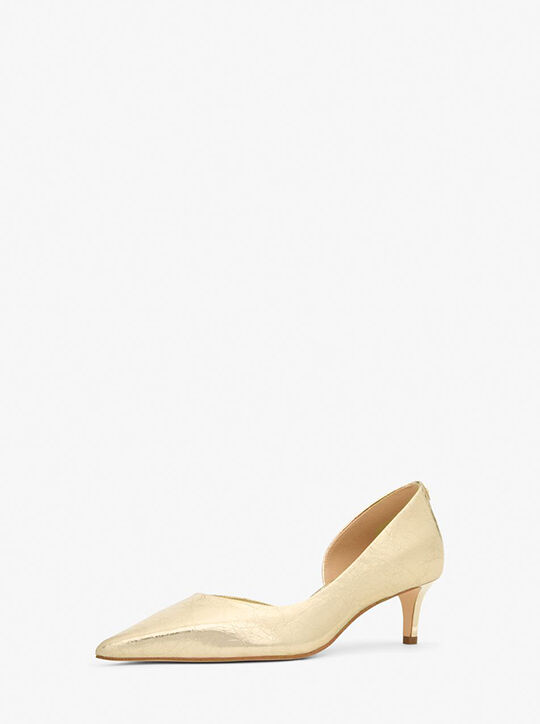 michael kors elyse crackled metallic leather kitten pump