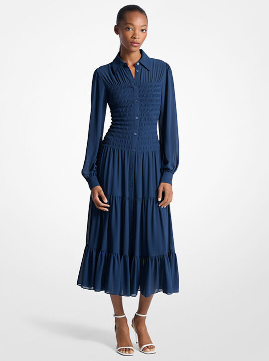 michael kors smocked georgette shirtdress
