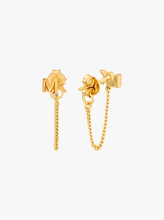 michael kors precious metal plated sterling silver logo chain earrings