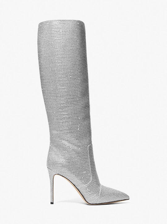 Rue Embellished Glitter Chain-Mesh Knee Boot michael kors rue embellished glitter chain mesh knee boot