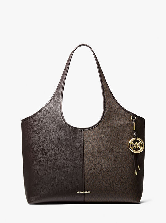 Henly Large Signature Logo and Textured Tote Bag michael kors henly large signature logo and textured tote bag