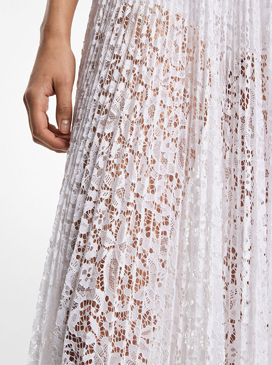 michael kors pleated floral lace maxi skirt