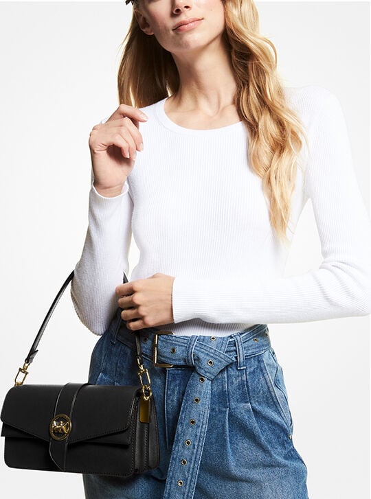 Greenwich Medium Saffiano Leather Shoulder Bag, BLACK | Michael
