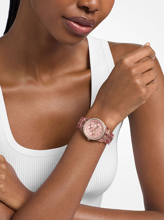 Ritz Pavé Pink-Tone and Acetate Watch michael kors ritz pav pink tone and acetate watch
