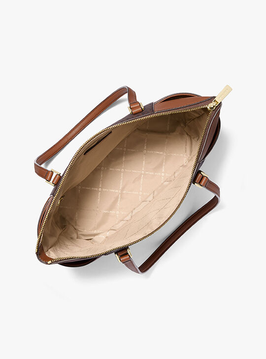 Charlotte Large Logo and Leather Top-Zip Tote Bag, BROWN | Michael