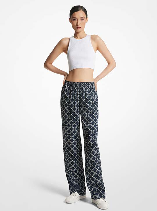 michael kors empire logo print satin pajama pants