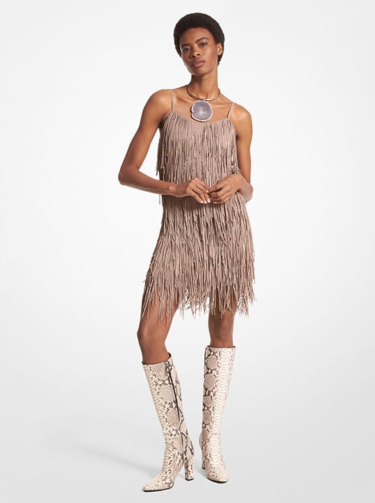 Bonded Suede Fringed Dress michael kors bonded suede fringed dress