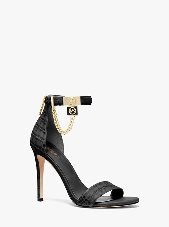 Hamilton Embellished Crocodile Embossed Leather Sandal michael kors hamilton embellished crocodile embossed leather sandal