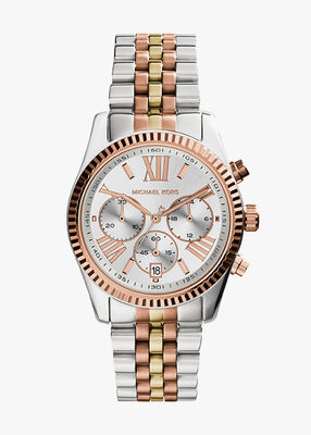 michael kors oversized lexington tri tone watch