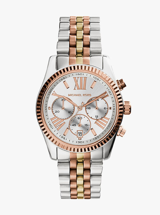 michael kors oversized lexington tri tone watch