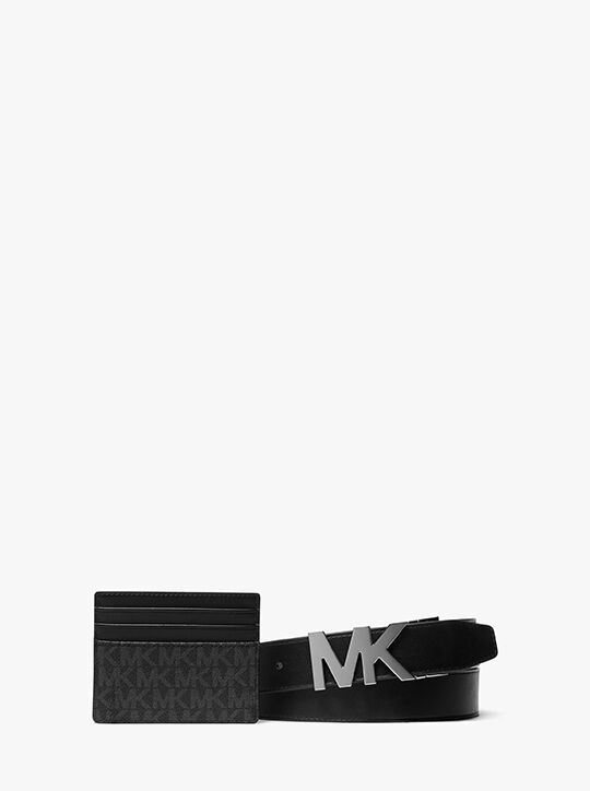 michael kors signature logo card case and belt gift set