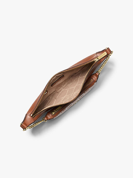 michael kors حقيبة كتف هوليس متوسطة الحجم 2 في 1 مصنوعة من الجلد المحبب ومزينة بشعار الماركة جاكار