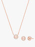 michael kors rose gold plated sterling silver pav  logo necklace earring set