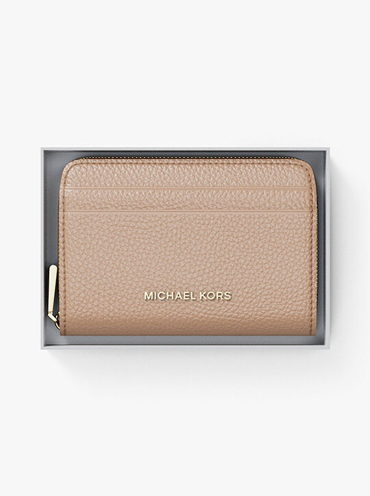 michael kors jet set small pebbled leather zip around card case
