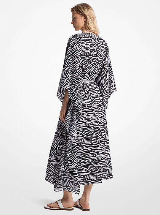 Zebra Print Cotton Belted Caftan michael kors zebra print cotton belted caftan