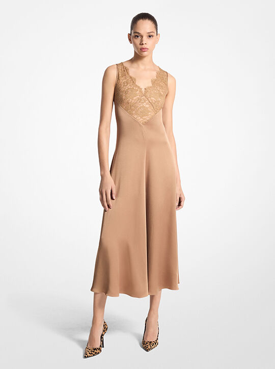 Lace Trim Satin Charmeuse Dress michael kors lace trim satin charmeuse dress