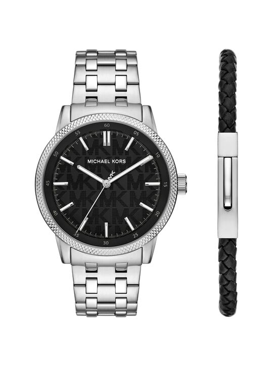 Oversized Wolfe Silver-Tone Watch and Bracelet Set michael kors oversized wolfe silver tone watch and bracelet set