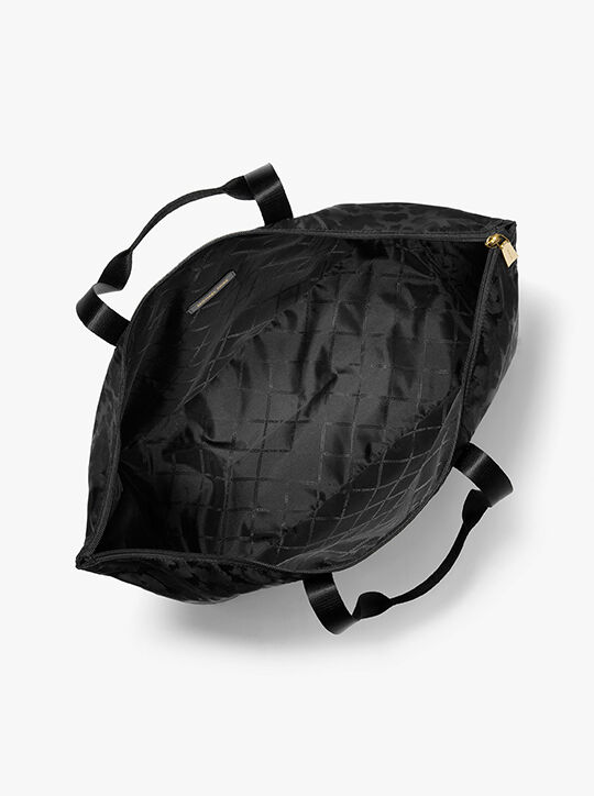 Jet Set Large Leopard Jacquard Nylon Tote Bag michael kors jet set large leopard jacquard nylon tote bag