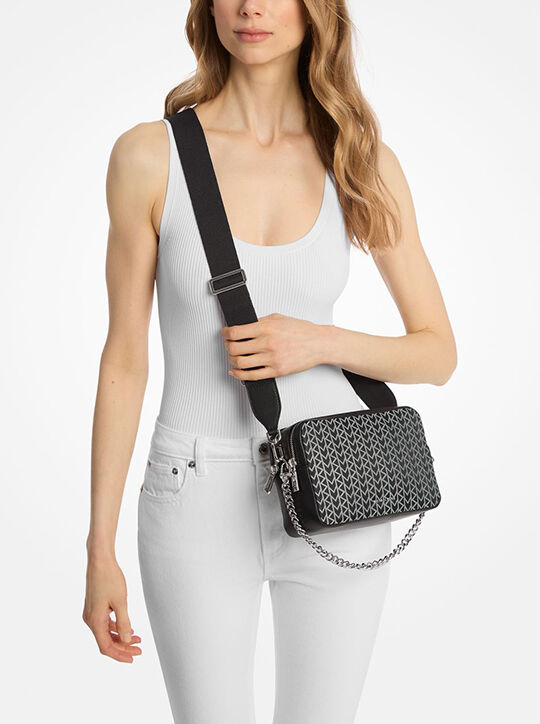 michael kors bryant medium mk2000 logo jacquard camera crossbody bag