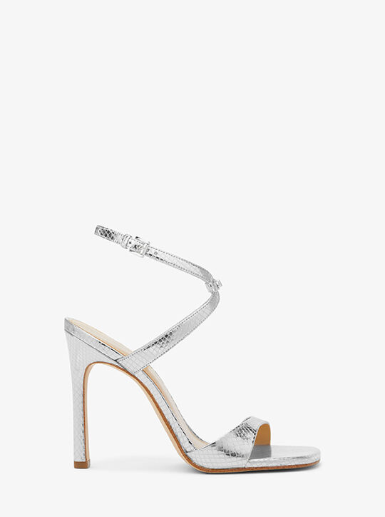 michael kors amara metallic snake embossed leather sandal