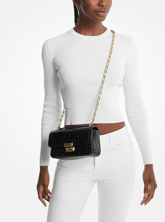 Tribeca Small Crocodile Embossed Leather Crossbody Bag