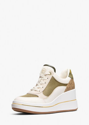 michael kors emmy mixed media wedge trainer