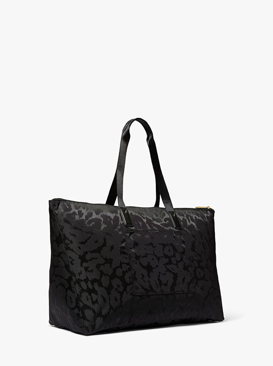 Jet Set Large Leopard Jacquard Nylon Tote Bag michael kors jet set large leopard jacquard nylon tote bag