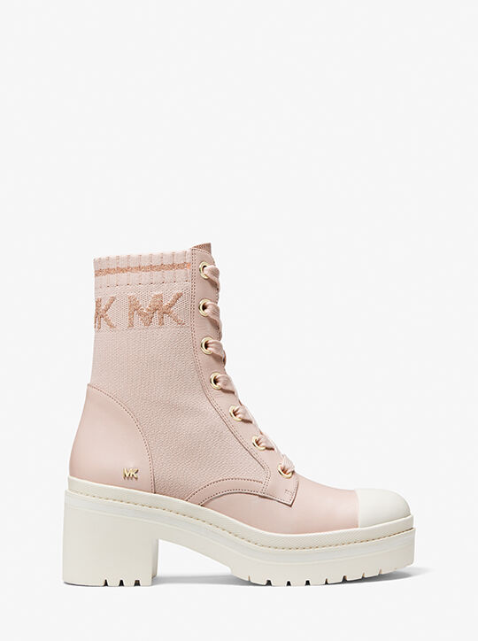 Brea Stretch-Knit and Leather Combat Boot michael kors brea stretch knit and leather combat boot