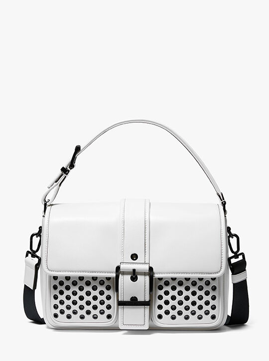 michael kors colby medium grommeted leather messenger bag