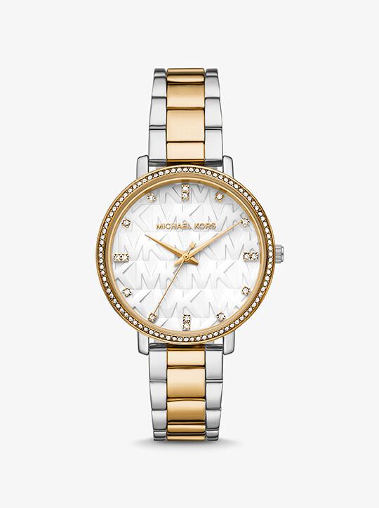 michael kors pyper pav  two tone logo watch