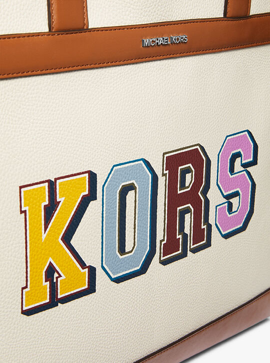 michael kors cooper graphic logo leather tote bag