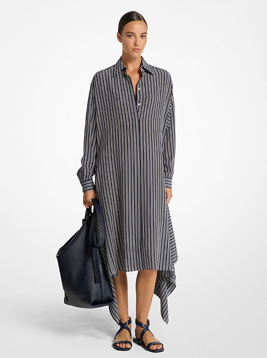 michael kors striped silk crepe de chine cascade shirtdress