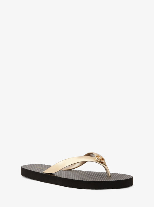 michael kors metallic logo pvc flip flops