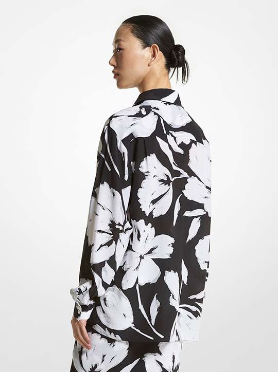 michael kors brushstroke floral silk crepe de chine boyfriend shirt