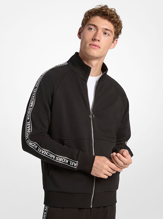 michael kors جاكيت بسحاب من مزيج القطن مع شريط بشعار الماركة