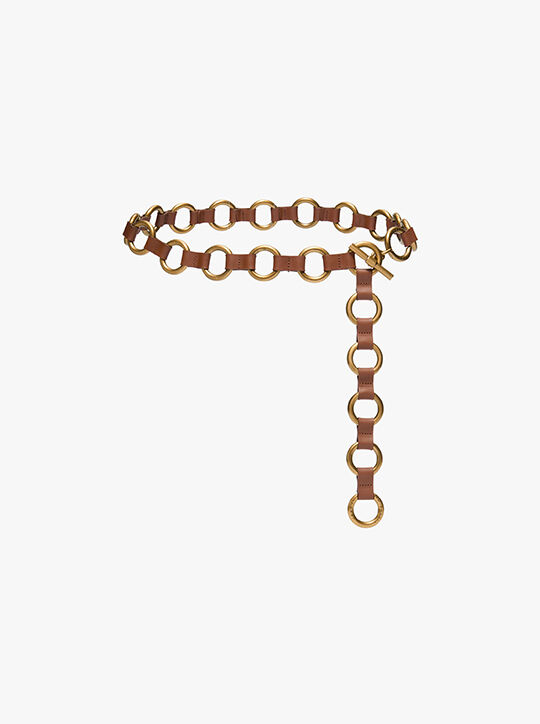 Leather and Chain-Link Belt michael kors leather and chain link belt