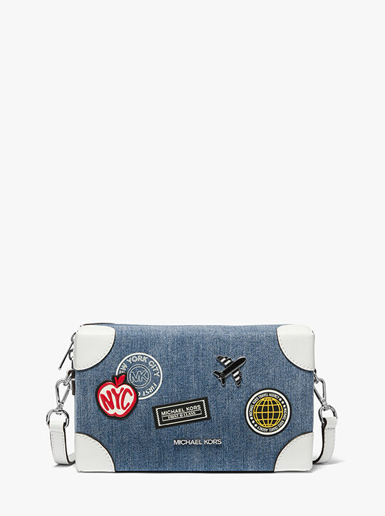 Jeanie Small Embellished Denim Crossbody Bag michael kors jeanie small embellished denim crossbody bag