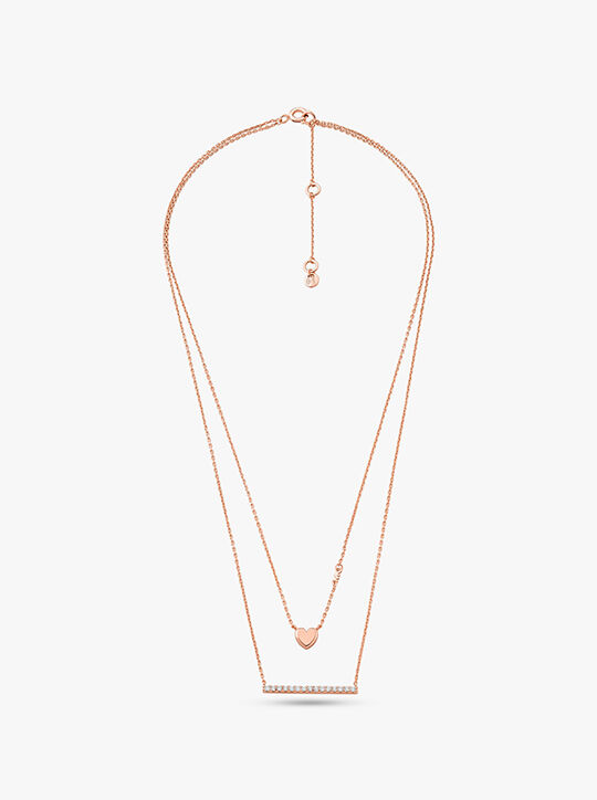 قلادة مايكل كورس على شكل قلب من الفضة الإسترليني المطلية بالذهب الوردي عيار 14 قيراط بطبقة مزدوجة michael kors قلادة مايكل كورس على شكل قلب من الفضة الإسترليني المطلية بالذهب الوردي عيار 14 قيراط بطبقة مزدوجة