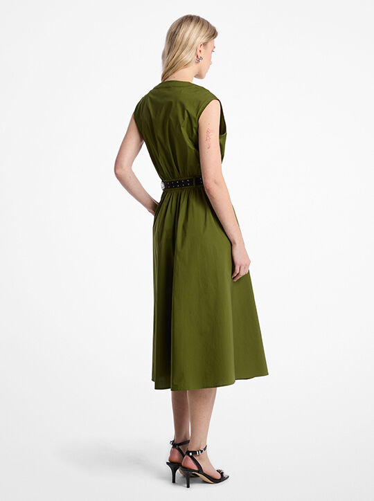 فستان متوسط الطول من قماش البوبلين القطني المطاطي مع حزام michael kors فستان متوسط الطول من قماش البوبلين القطني المطاطي مع حزام