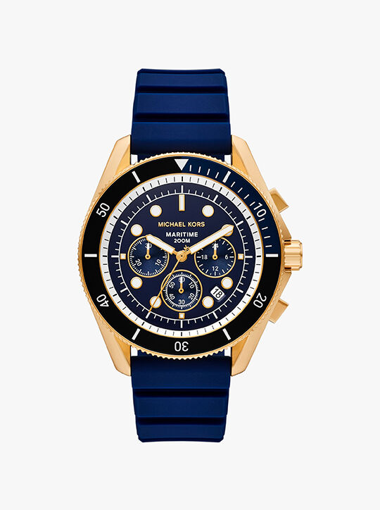 michael kors ساعة بحرية كبيرة الحجم باللون الذهبي والسيليكون