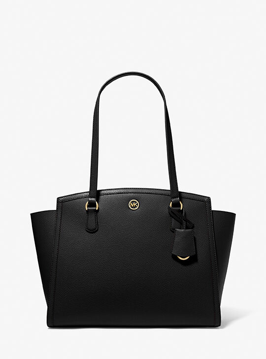 Chantal Large Pebbled Leather Tote Bag, BLACK | Michael Kors KWT